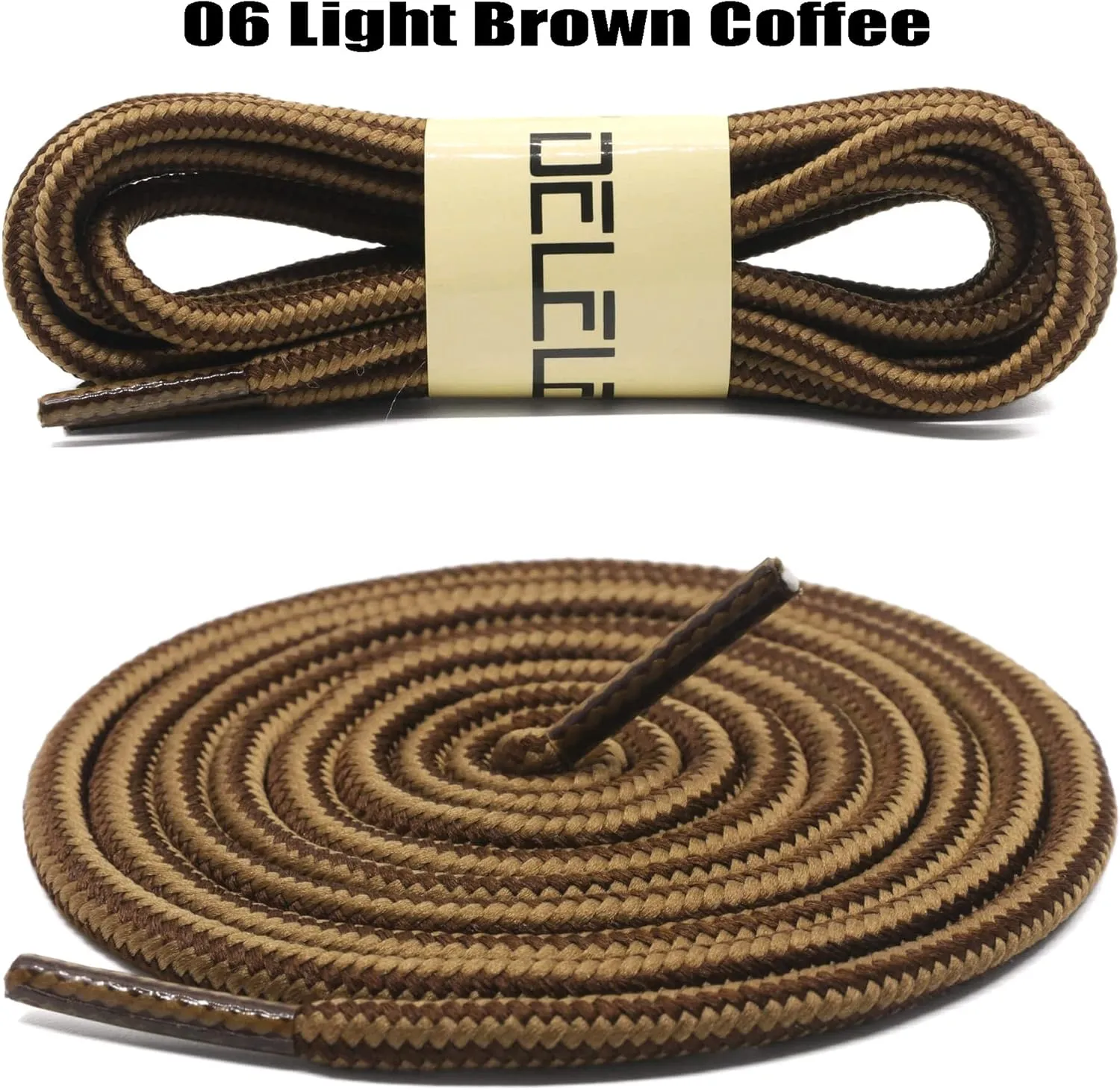 DELELE 2 Pair Round Boot Laces Outdoor Hiking Walking Shoelaces Dual Coloured Striped Shoe Lace Work Shoe Strings