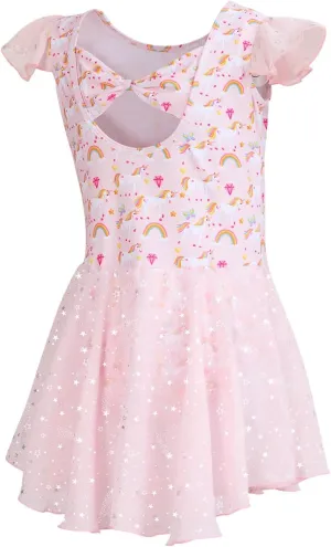 DIPUG Girls Ballet Leotards Toddler Shiny Dance Leotard Dresses with Ruffle Sleeve