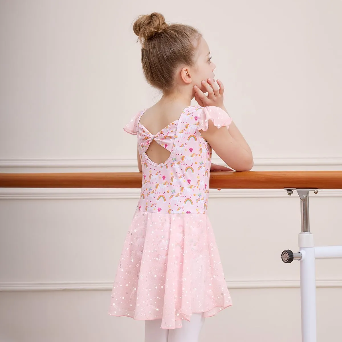 DIPUG Girls Ballet Leotards Toddler Shiny Dance Leotard Dresses with Ruffle Sleeve