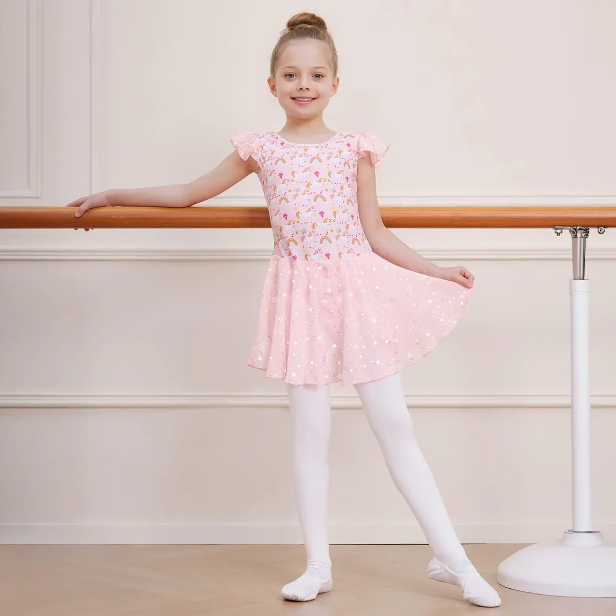 DIPUG Girls Ballet Leotards Toddler Shiny Dance Leotard Dresses with Ruffle Sleeve