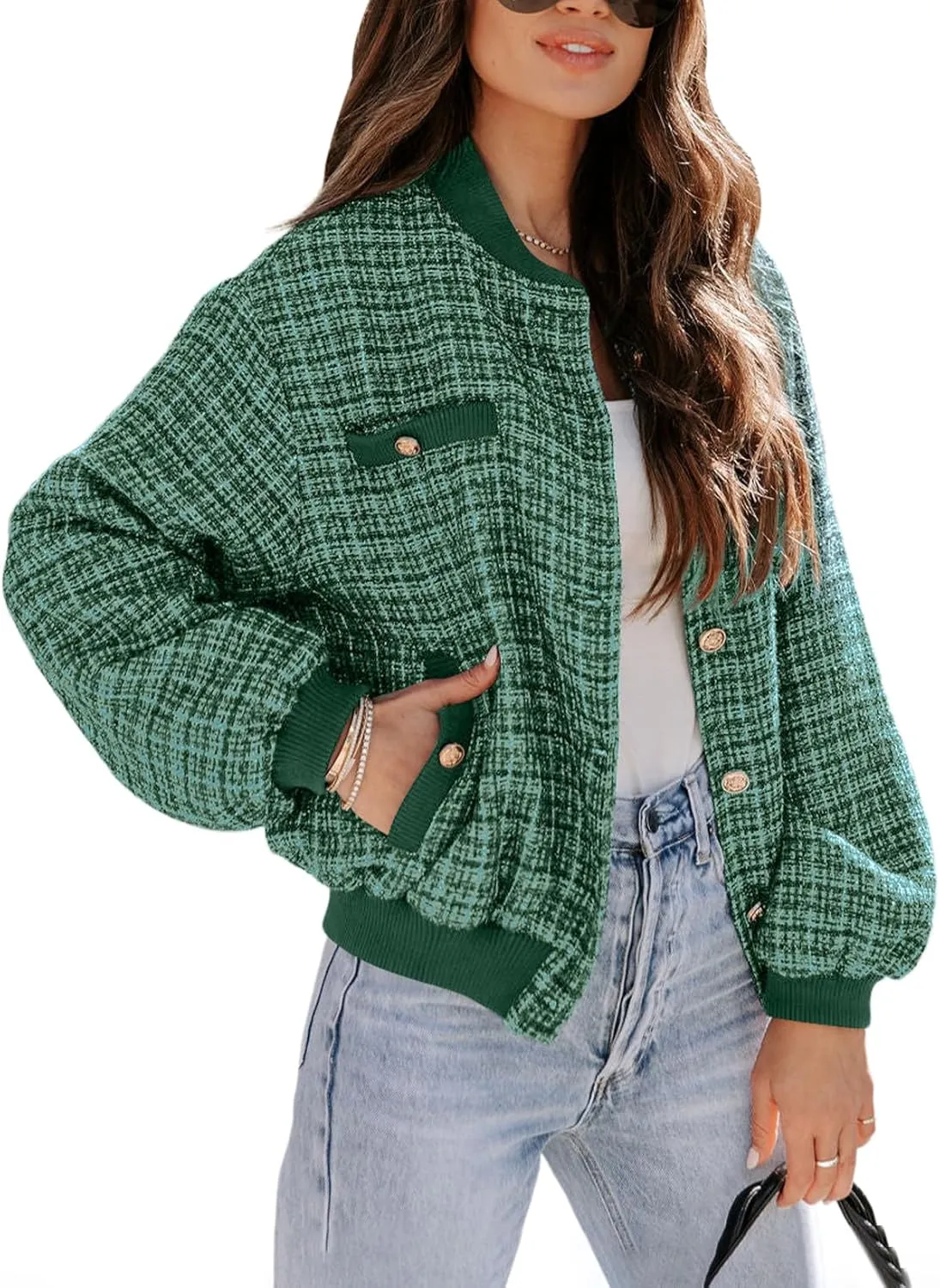 EVALESS Fashion Jacket for Women 2024 Fall Winter Trendy Button Short Shacket Long Sleeve Plaid Cropped Jackets
