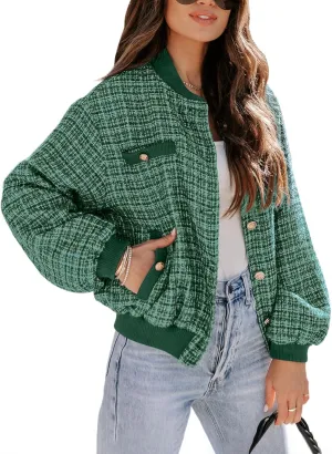 EVALESS Fashion Jacket for Women 2024 Fall Winter Trendy Button Short Shacket Long Sleeve Plaid Cropped Jackets