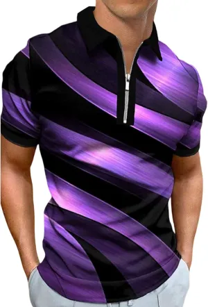 Hodaweisolp Men's Short Sleeve Zipper Casual Slim Fit Printed Golf Polo Shirt Tops