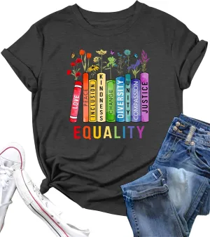 LAZYCHILD Pride Shirts for Women: Rainbow Heart Graphic Shirt Gay Pride T-Shirt LGBT Equality Short Sleeve Tops