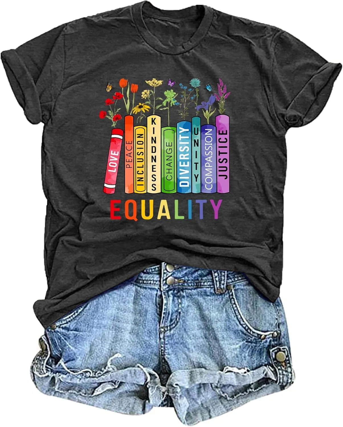 LAZYCHILD Pride Shirts for Women: Rainbow Heart Graphic Shirt Gay Pride T-Shirt LGBT Equality Short Sleeve Tops