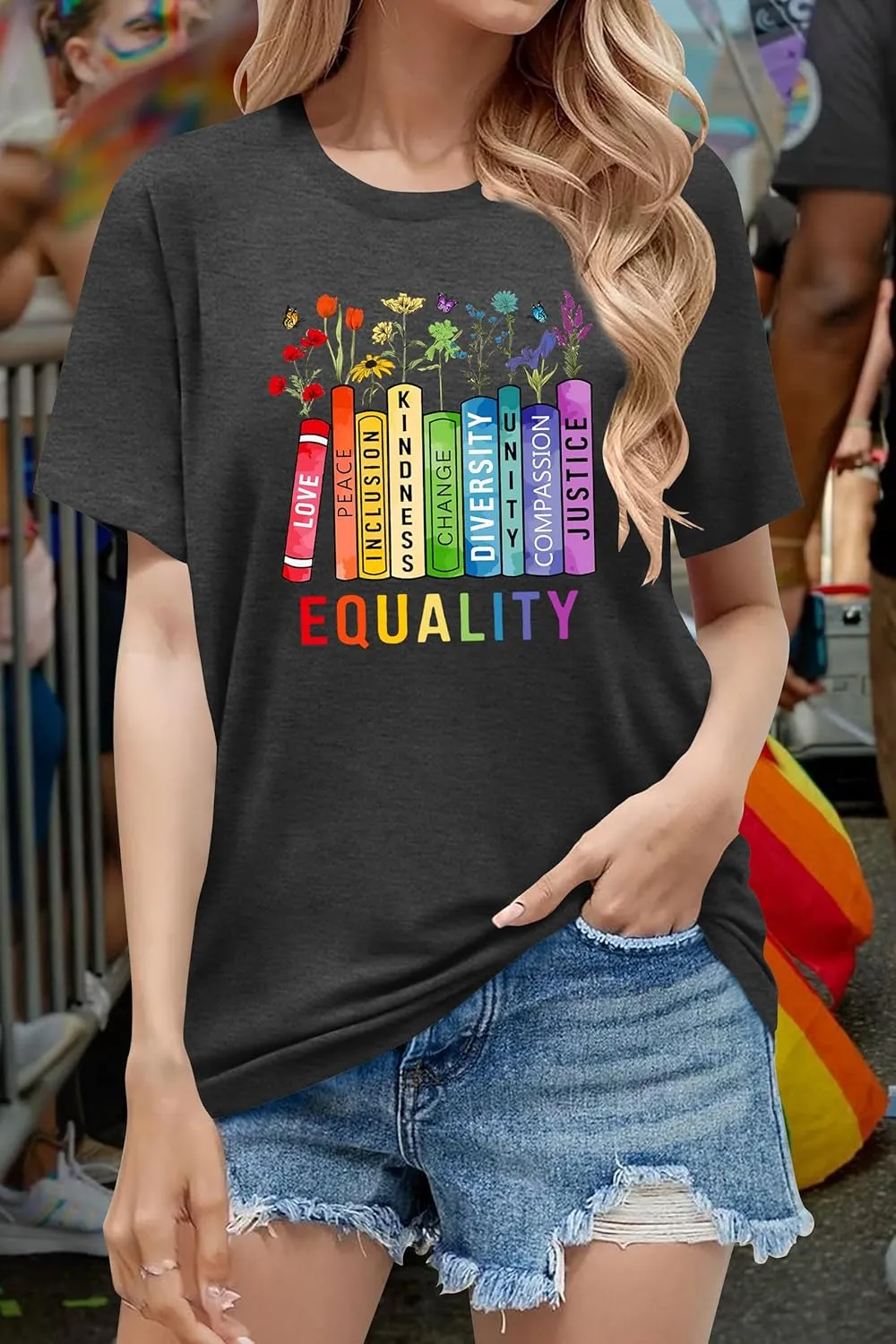 LAZYCHILD Pride Shirts for Women: Rainbow Heart Graphic Shirt Gay Pride T-Shirt LGBT Equality Short Sleeve Tops