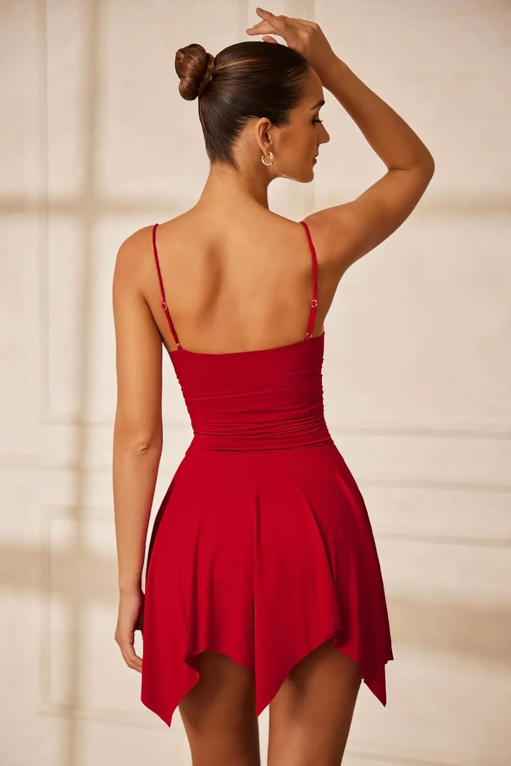 Memoriesea Women's Sexy V Neck Sleeveless Spaghetti Strap Mini Club Party Slip Dress
