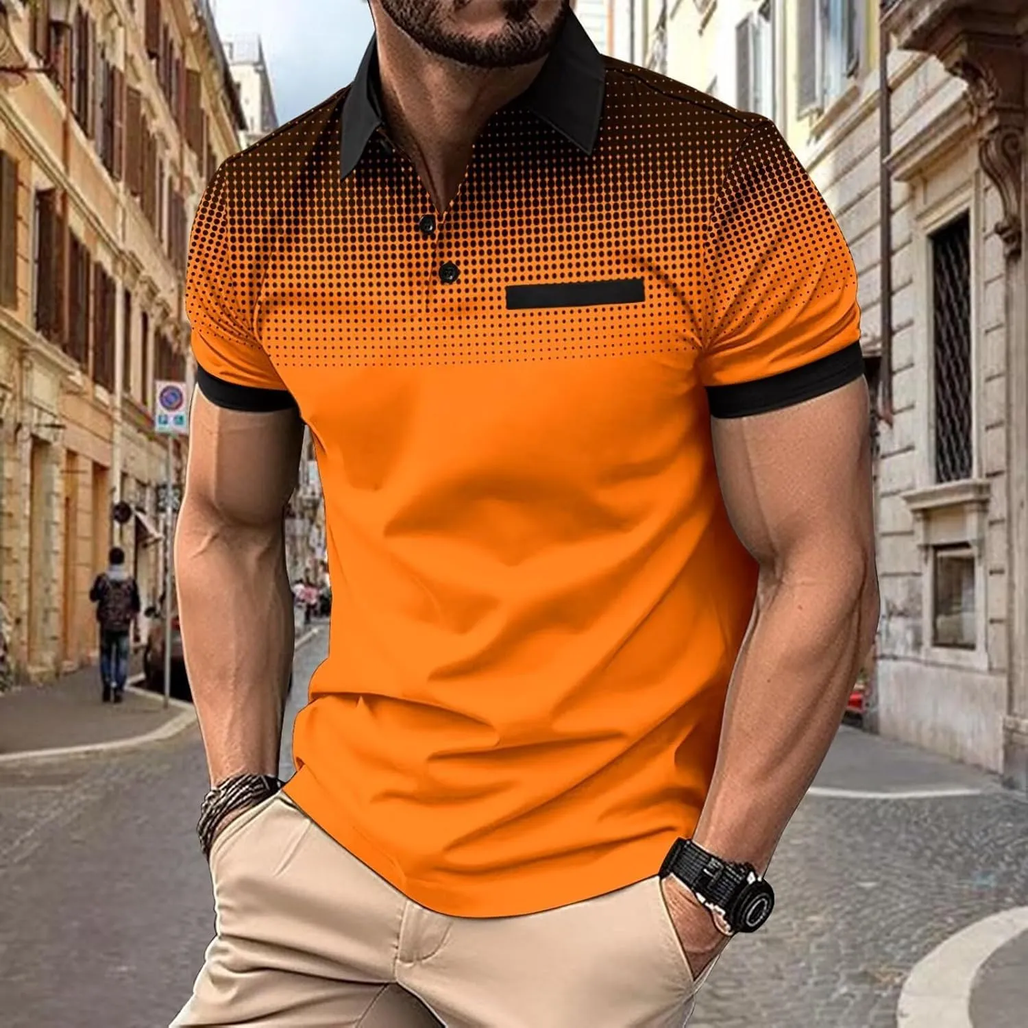 Men's Polo Shirts 2025 Short Sleeve Casual Polo T Shirt Color Block Slim Fit Golf Shirts with Pocket