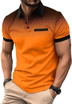 Men's Polo Shirts 2025 Short Sleeve Casual Polo T Shirt Color Block Slim Fit Golf Shirts with Pocket