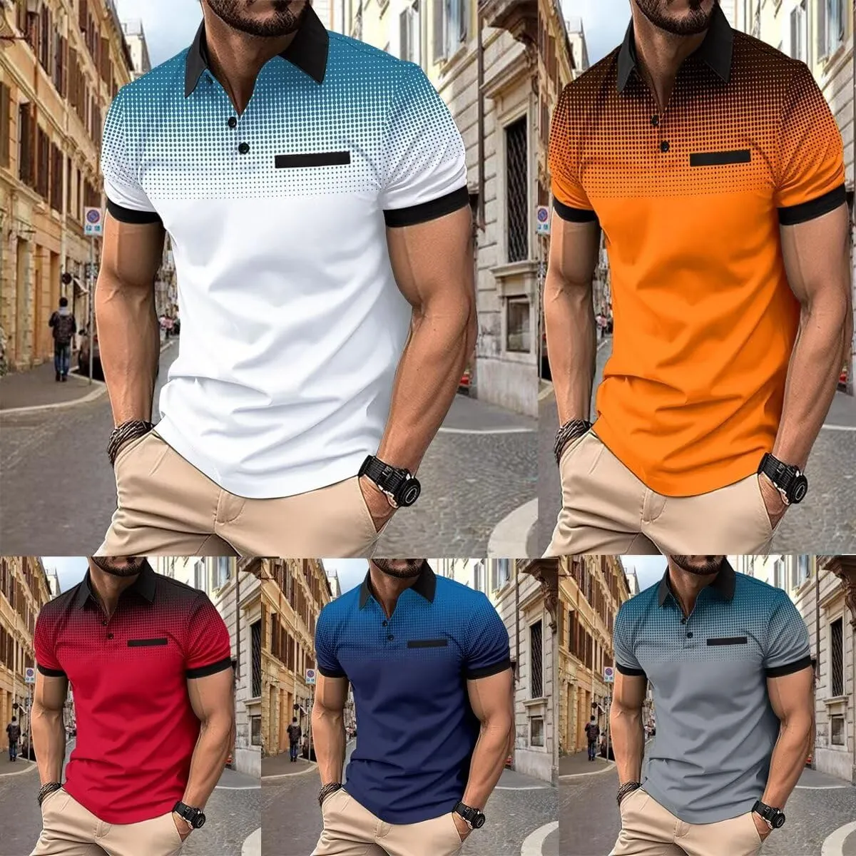 Men's Polo Shirts 2025 Short Sleeve Casual Polo T Shirt Color Block Slim Fit Golf Shirts with Pocket