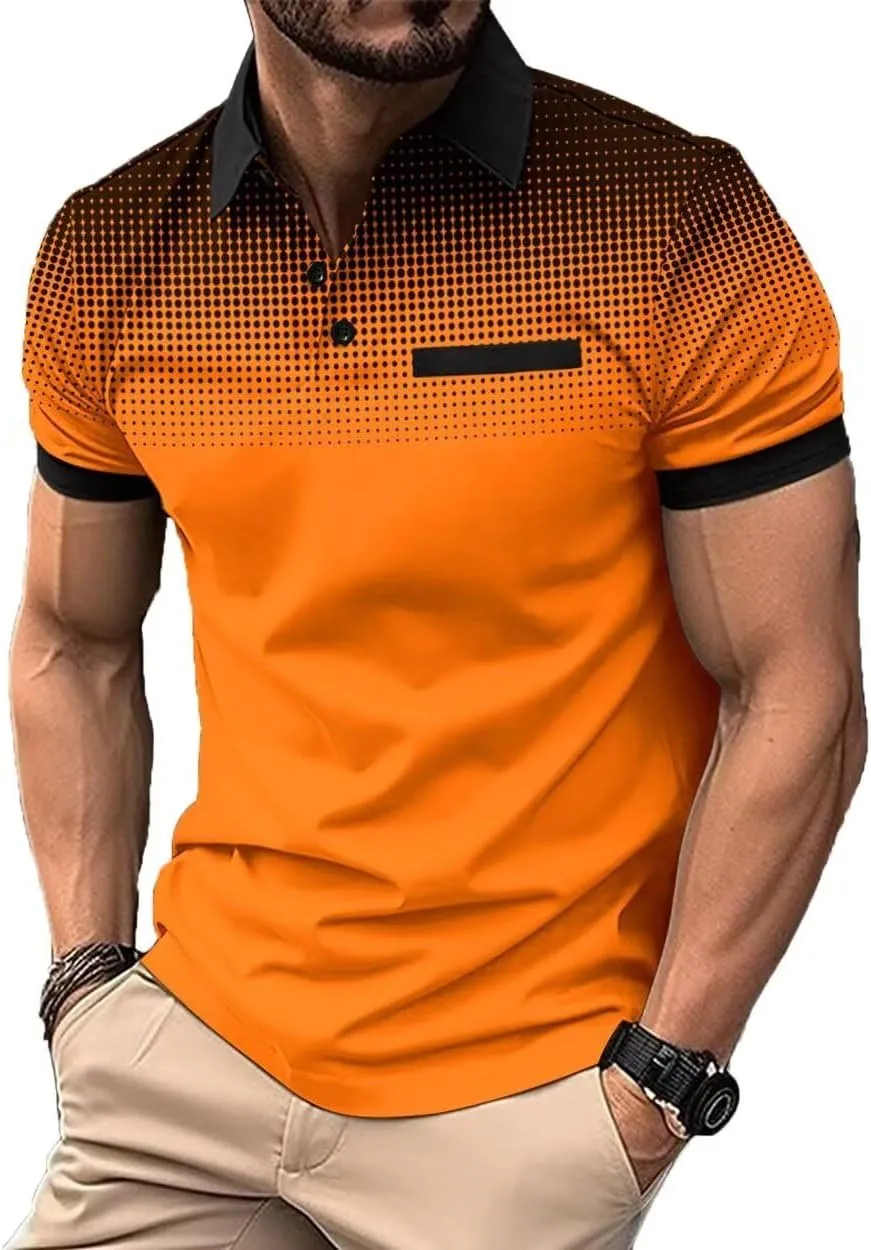 Men's Polo Shirts 2025 Short Sleeve Casual Polo T Shirt Color Block Slim Fit Golf Shirts with Pocket