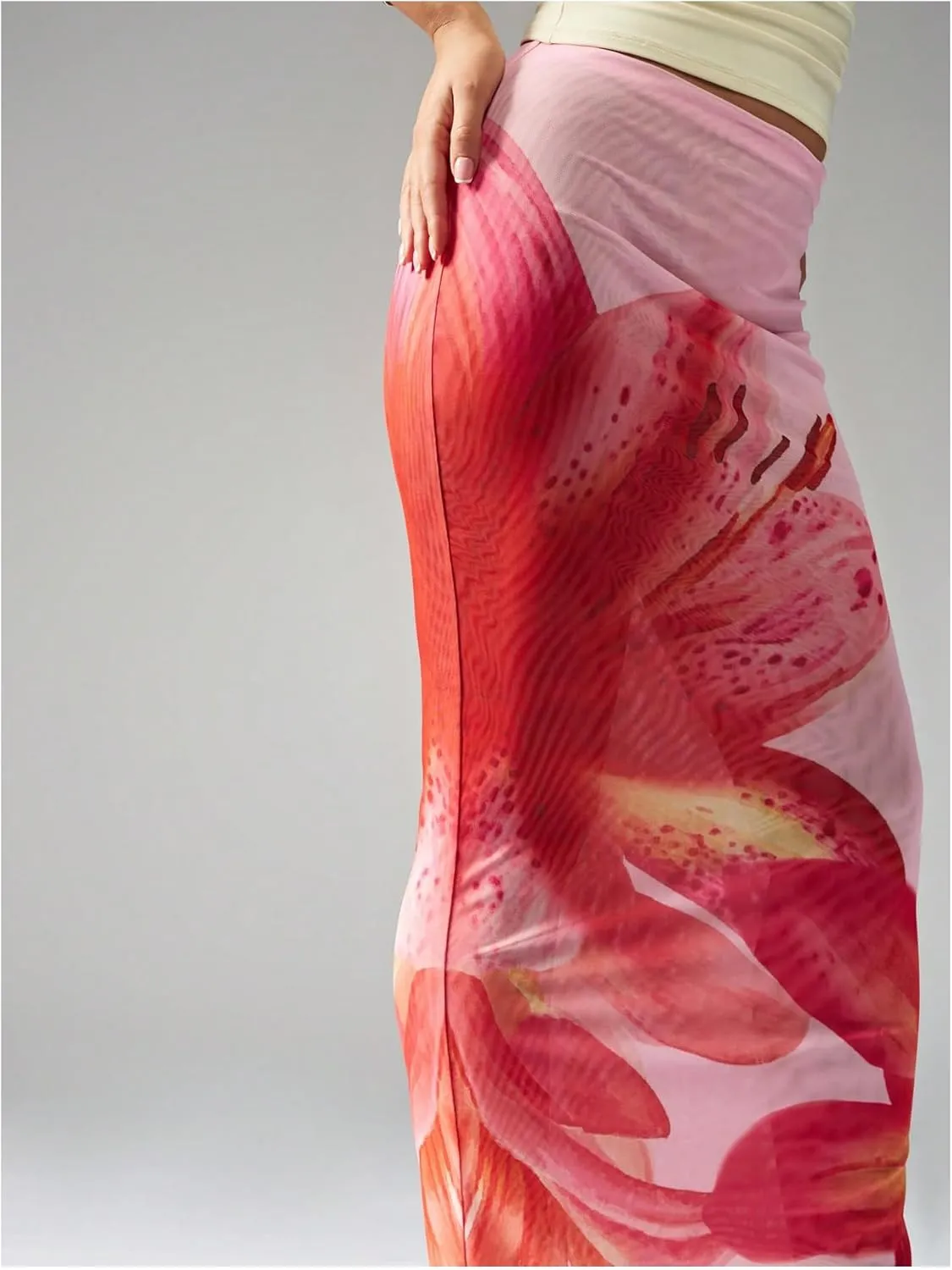 Milumia Women's Floral Fishtail Mesh Maxi Skirt Elegant Low Waist Bodycon Long Skirts