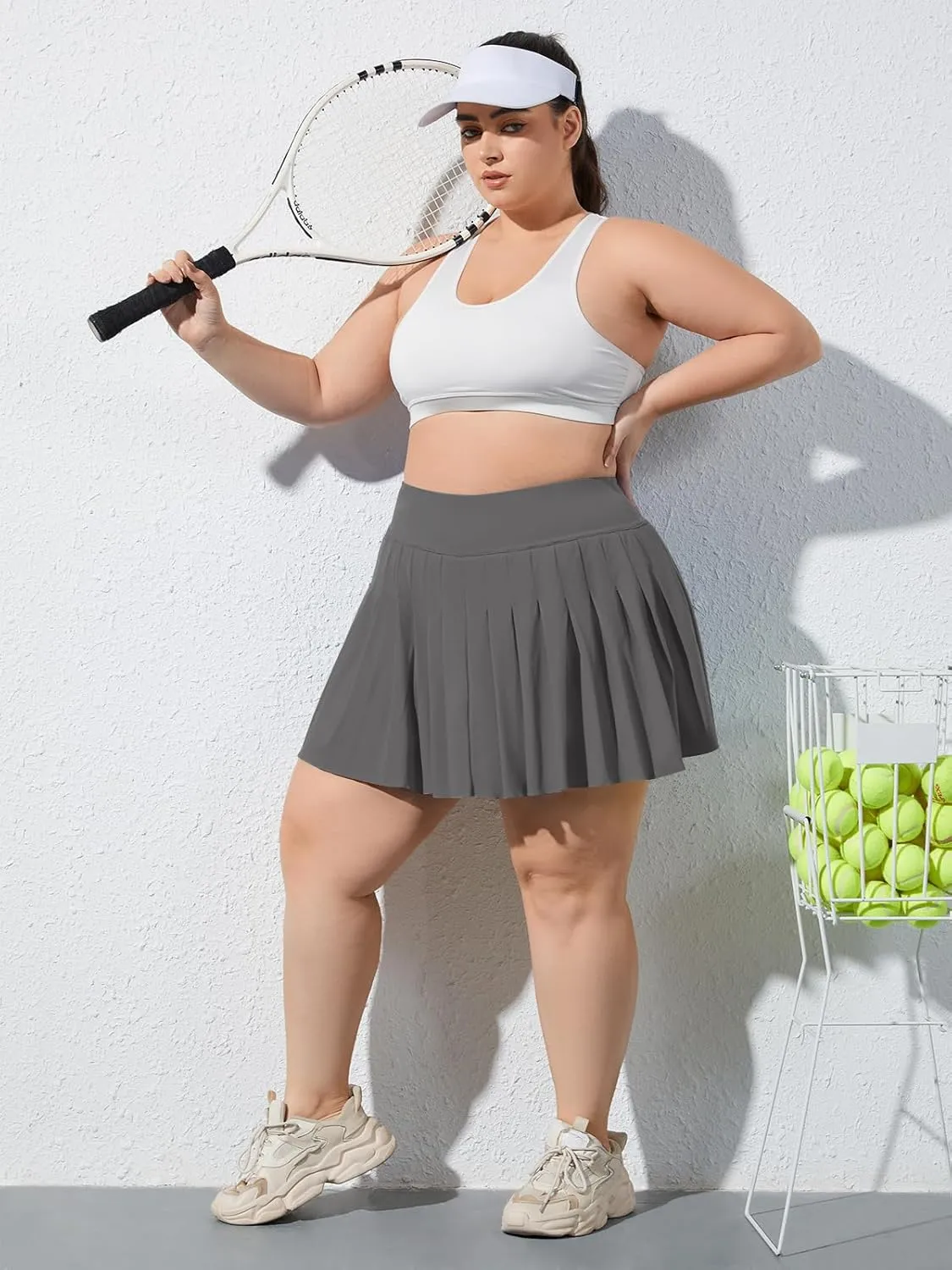 Moon Wood Women's Plus Size Pleated Tennis Skirt- Girls High Waist Athletic Golf Skirts with Shorts