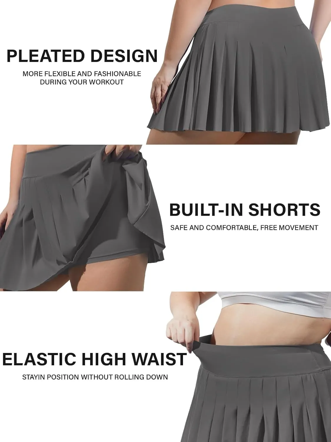 Moon Wood Women's Plus Size Pleated Tennis Skirt- Girls High Waist Athletic Golf Skirts with Shorts