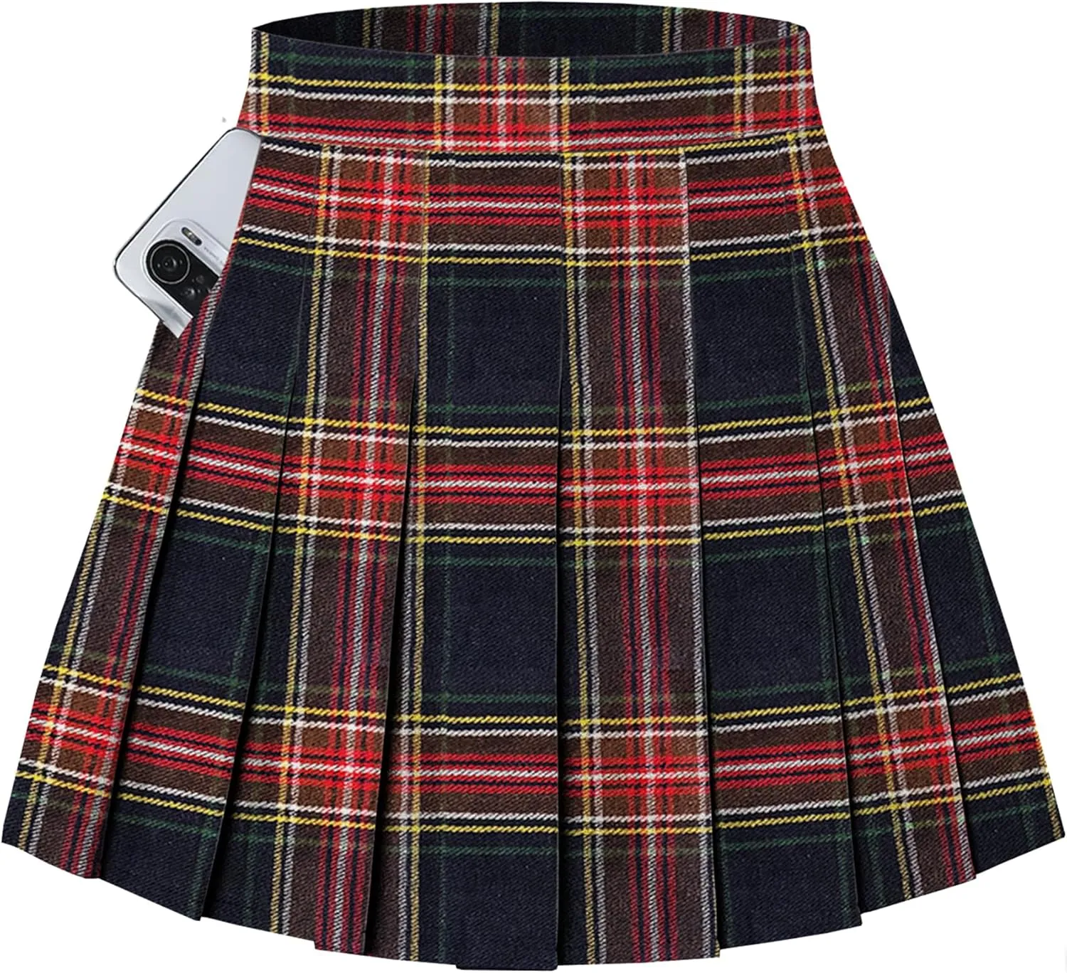 SANGTREE Girl Women Plaid Pleated School Uniform Casual Plus Size A Line Skirt with Pockets