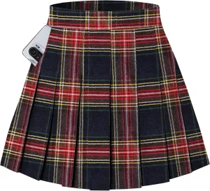 SANGTREE Girl Women Plaid Pleated School Uniform Casual Plus Size A Line Skirt with Pockets