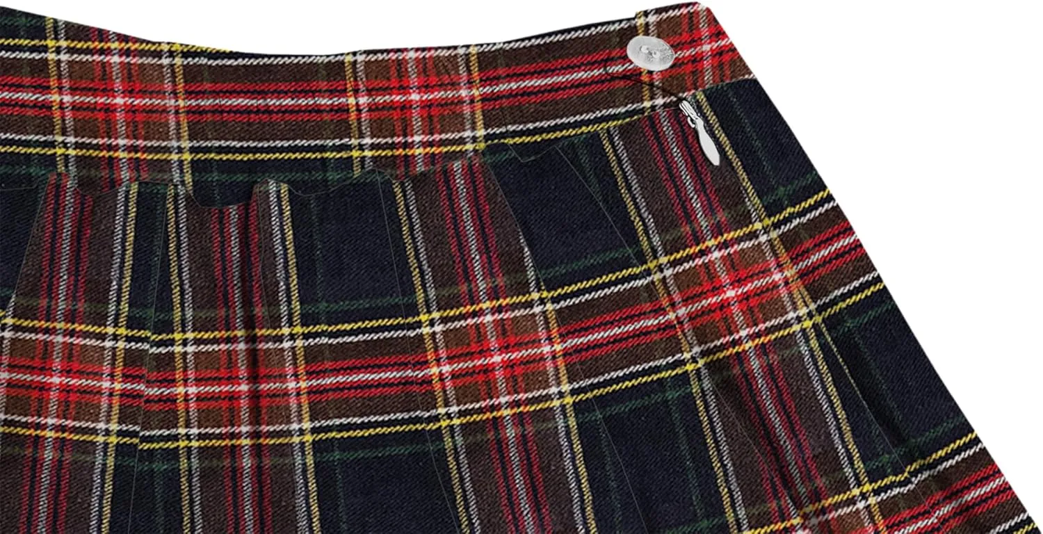 SANGTREE Girl Women Plaid Pleated School Uniform Casual Plus Size A Line Skirt with Pockets