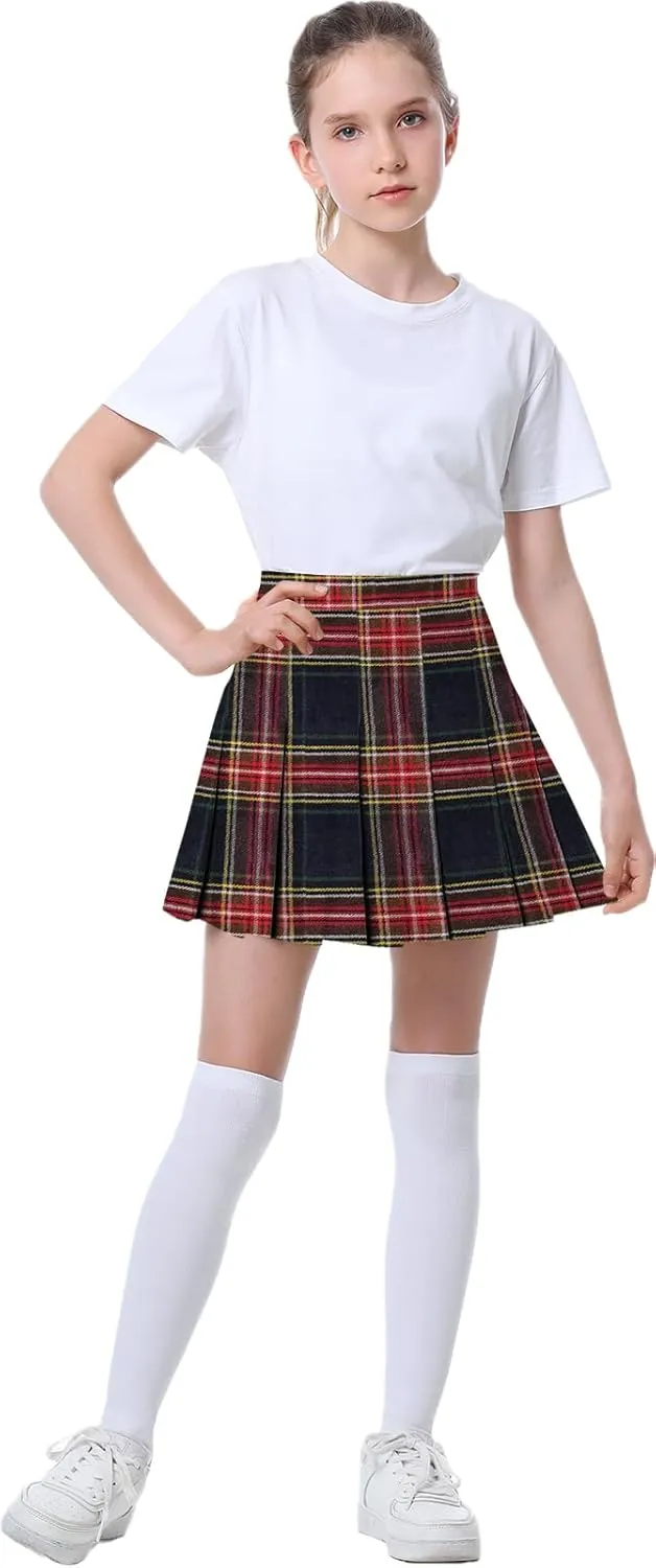 SANGTREE Girl Women Plaid Pleated School Uniform Casual Plus Size A Line Skirt with Pockets