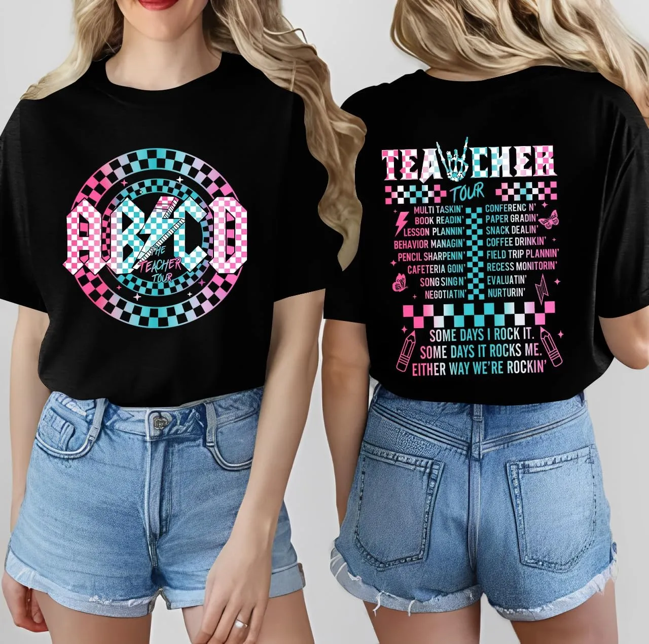 Teacher Shirts Women Vintage Teacher Graphic Tshirt Teacher Life T Shirt Kindergarten Teachers Tees Casual Tops