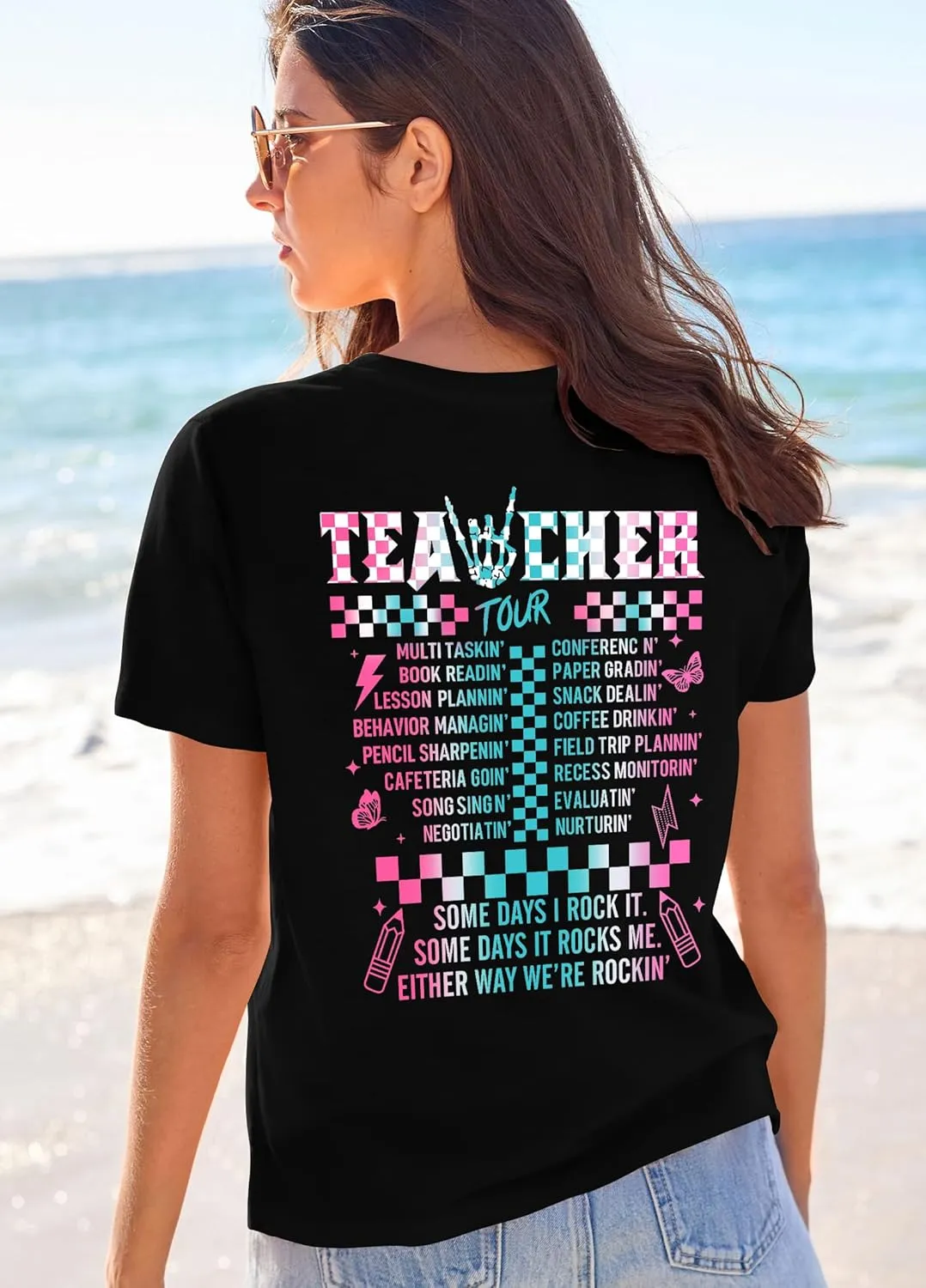 Teacher Shirts Women Vintage Teacher Graphic Tshirt Teacher Life T Shirt Kindergarten Teachers Tees Casual Tops