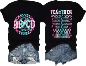 Teacher Shirts Women Vintage Teacher Graphic Tshirt Teacher Life T Shirt Kindergarten Teachers Tees Casual Tops