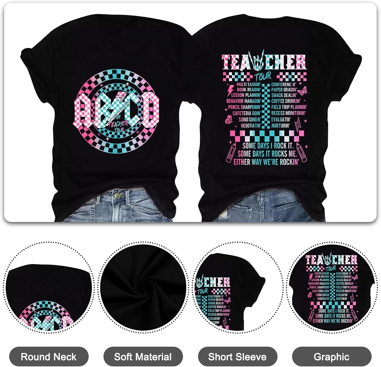 Teacher Shirts Women Vintage Teacher Graphic Tshirt Teacher Life T Shirt Kindergarten Teachers Tees Casual Tops