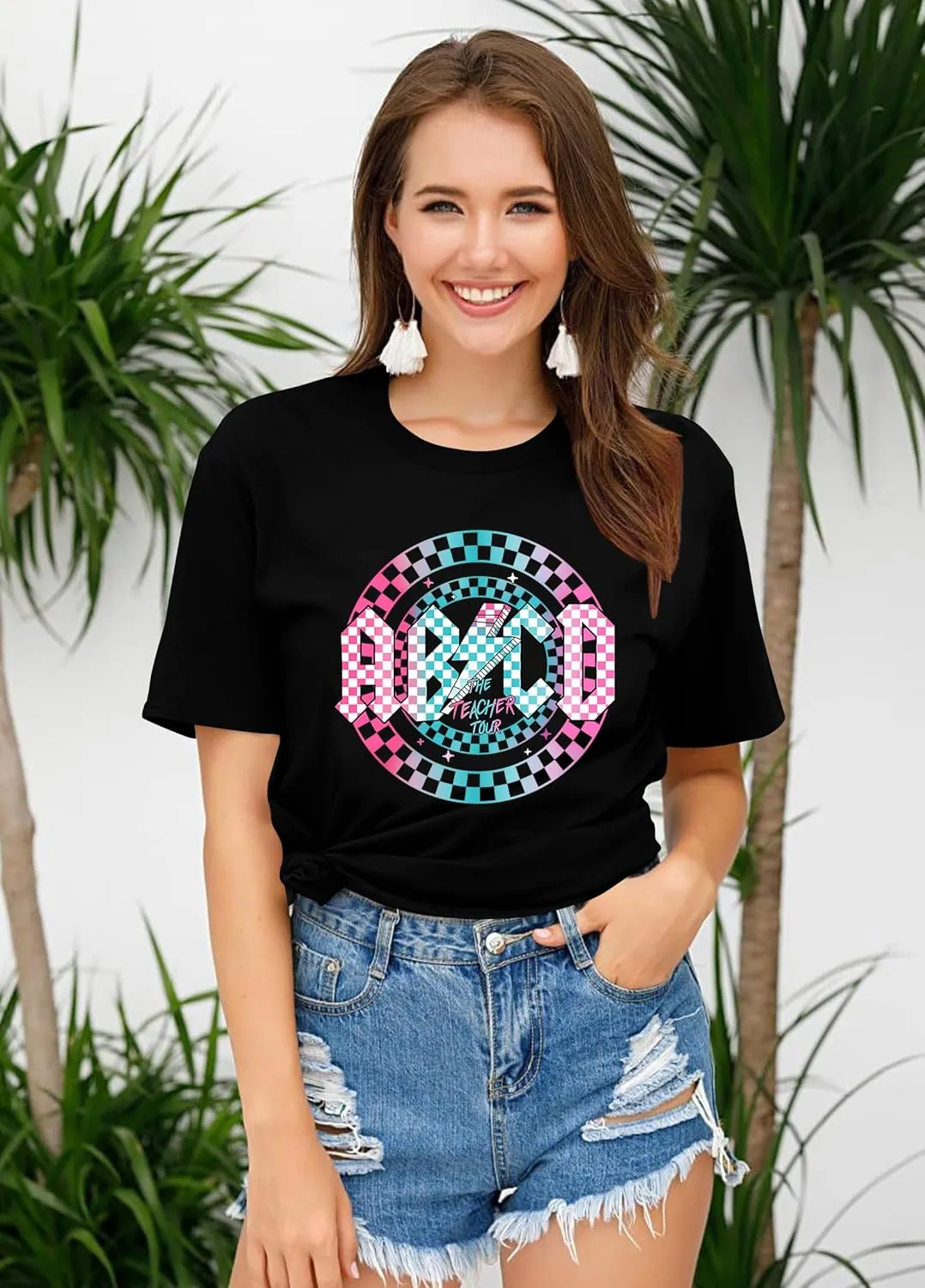 Teacher Shirts Women Vintage Teacher Graphic Tshirt Teacher Life T Shirt Kindergarten Teachers Tees Casual Tops