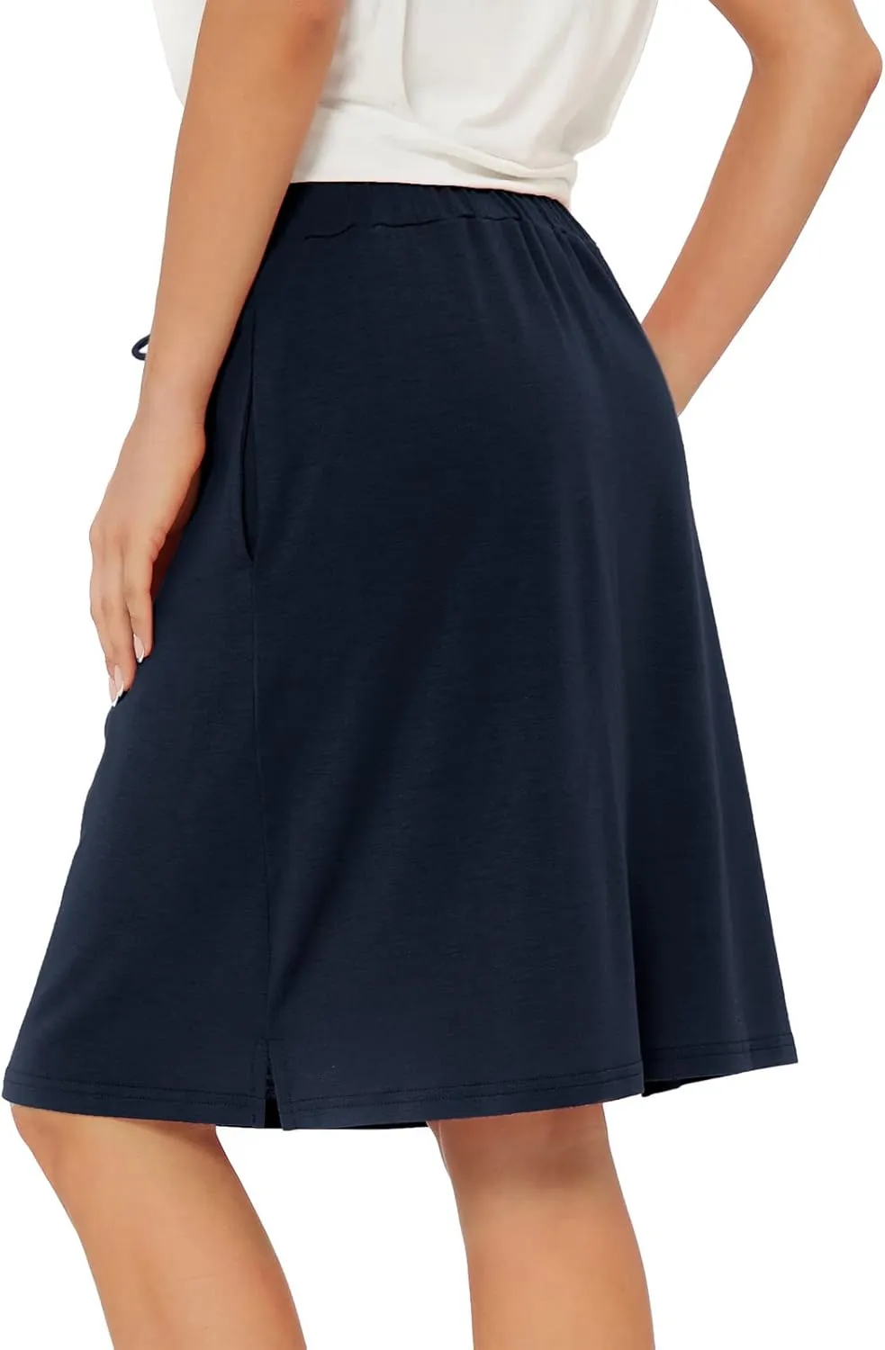 Tennis Skirt for Women with Pockets Athletic Skort Knee Length Golf High Waist Skirt Drawstring Shorts
