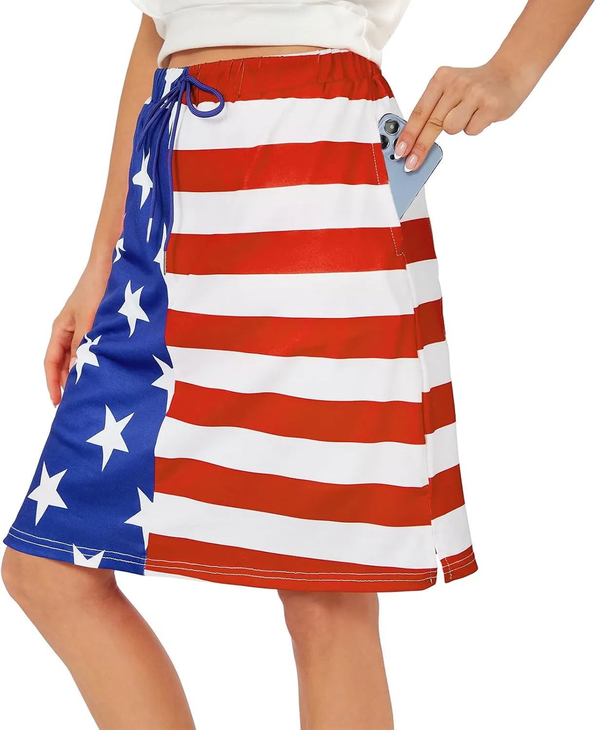 Tennis Skirt for Women with Pockets Athletic Skort Knee Length Golf High Waist Skirt Drawstring Shorts