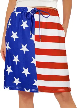 Tennis Skirt for Women with Pockets Athletic Skort Knee Length Golf High Waist Skirt Drawstring Shorts
