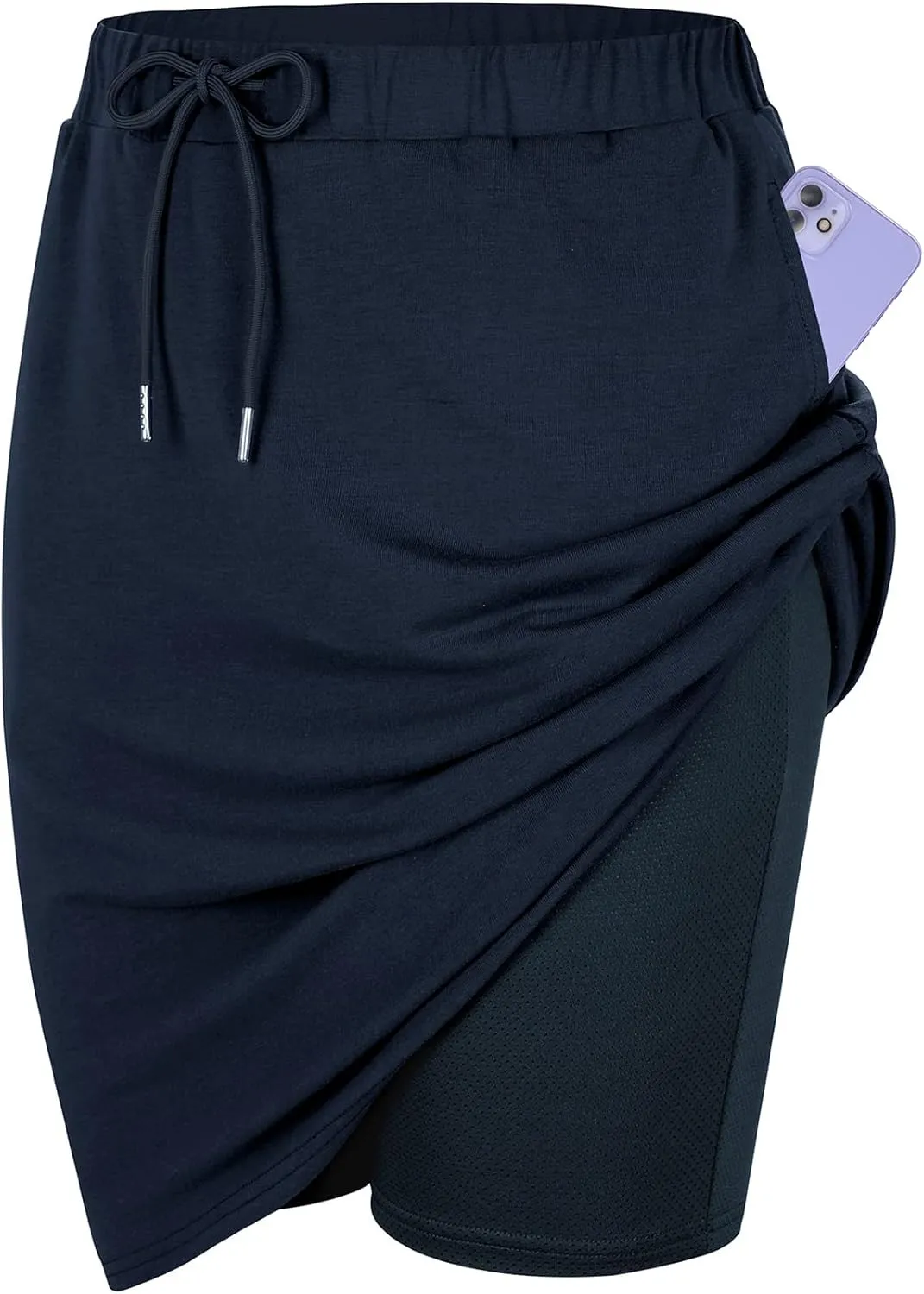 Tennis Skirt for Women with Pockets Athletic Skort Knee Length Golf High Waist Skirt Drawstring Shorts