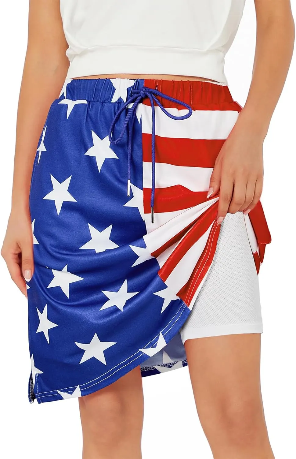 Tennis Skirt for Women with Pockets Athletic Skort Knee Length Golf High Waist Skirt Drawstring Shorts