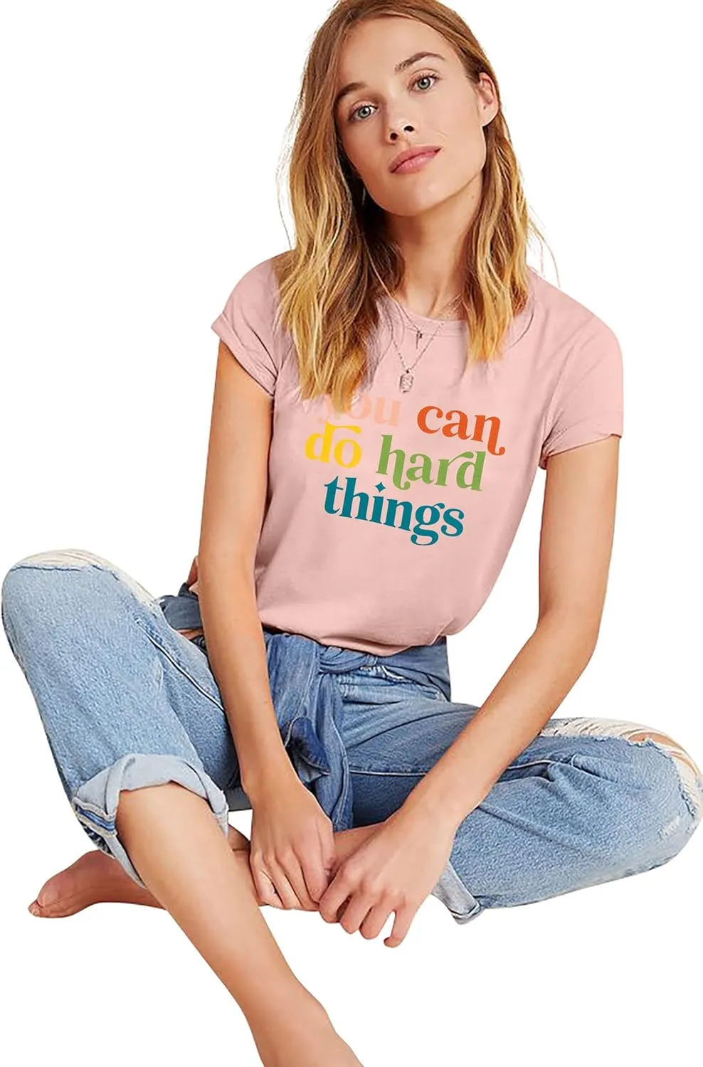 VILOVE Teacher Inspirational T-Shirt Women You Can Do Hard Things Letter Printed Shirts Back to School Encouraging Faith Top