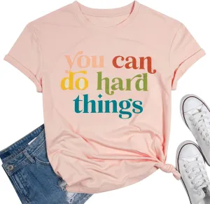 VILOVE Teacher Inspirational T-Shirt Women You Can Do Hard Things Letter Printed Shirts Back to School Encouraging Faith Top