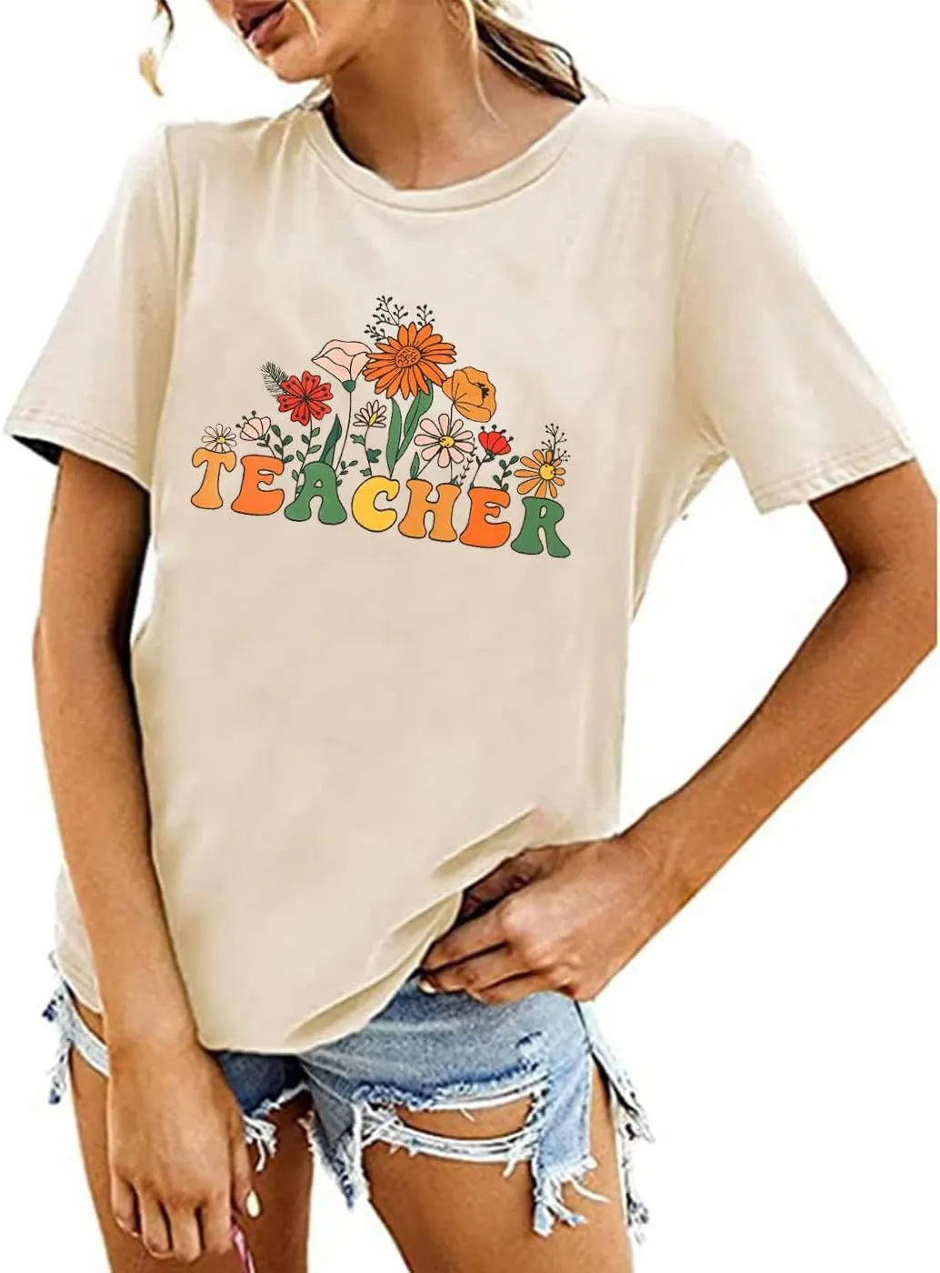 Women Flower Teacher Shirt Back to School Teaching Kindergarten Teacher Life Shirt Inspirational Letter Tee Tops