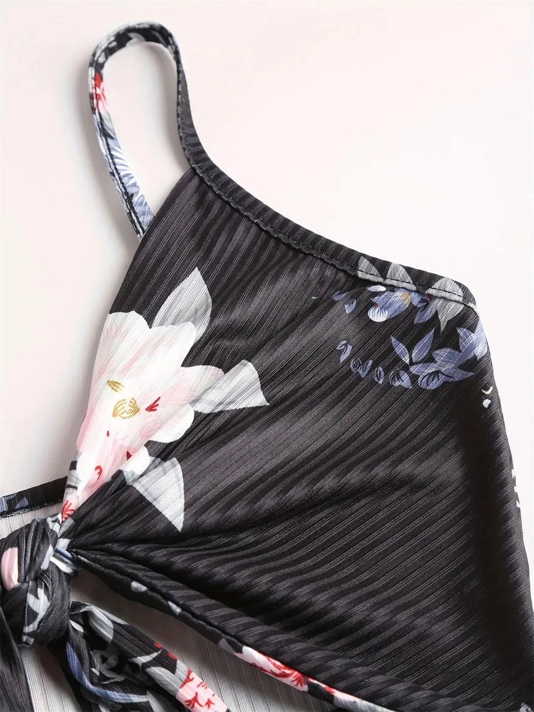 Women Sexy Spaghetti Strap Printing Knit Strapless Backless Sleeveless Dress
