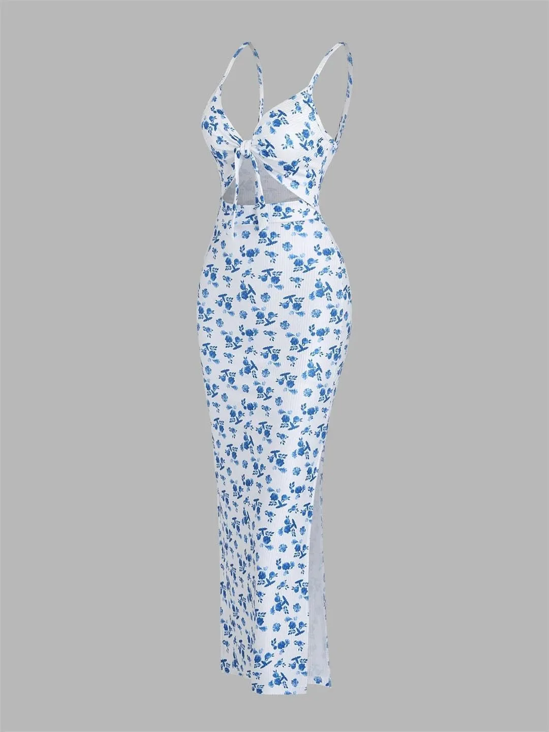 Women Sexy Spaghetti Strap Printing Knit Strapless Backless Sleeveless Dress