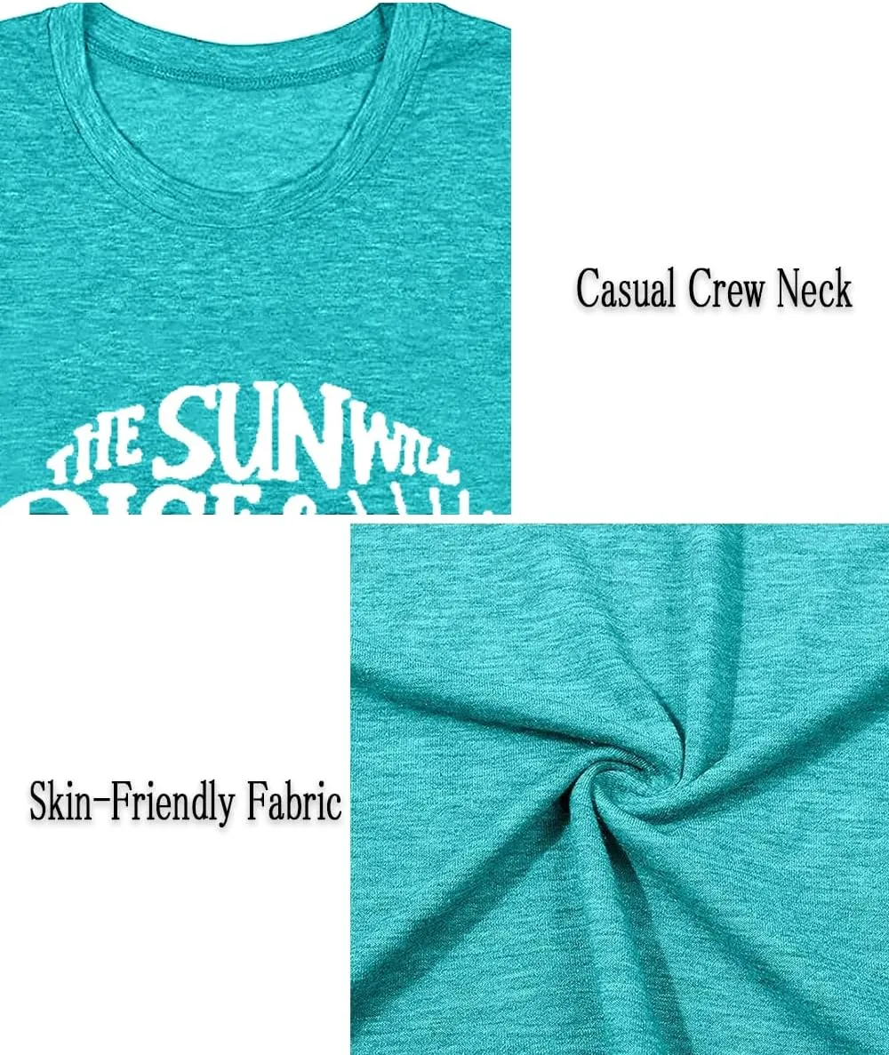 Womens Sunshine Sunrise Graphic Tee Summer Casual Short Sleeve Positive Saying Letter Print Teacher Inspirational T Shirt