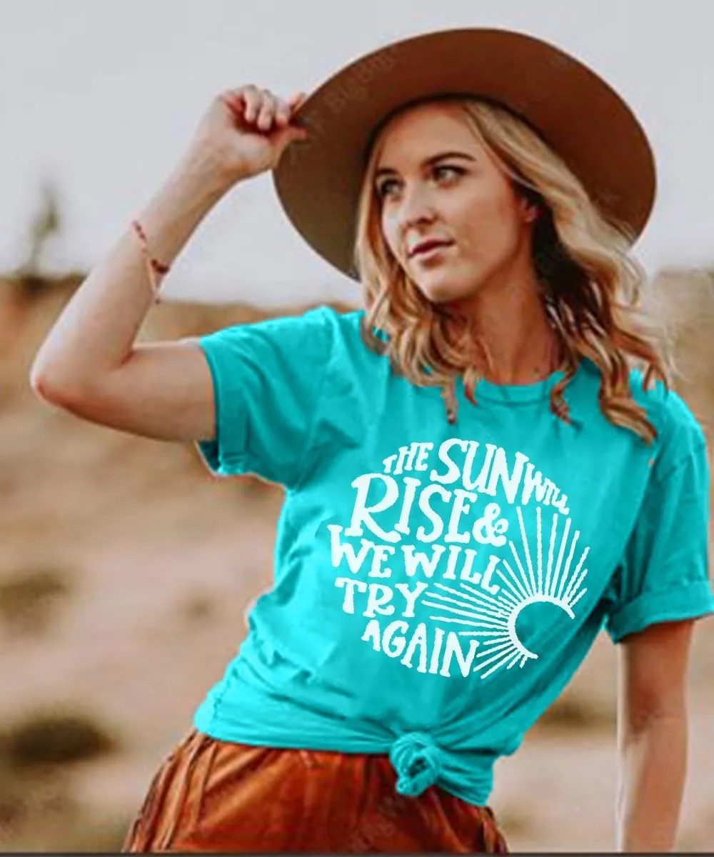 Womens Sunshine Sunrise Graphic Tee Summer Casual Short Sleeve Positive Saying Letter Print Teacher Inspirational T Shirt