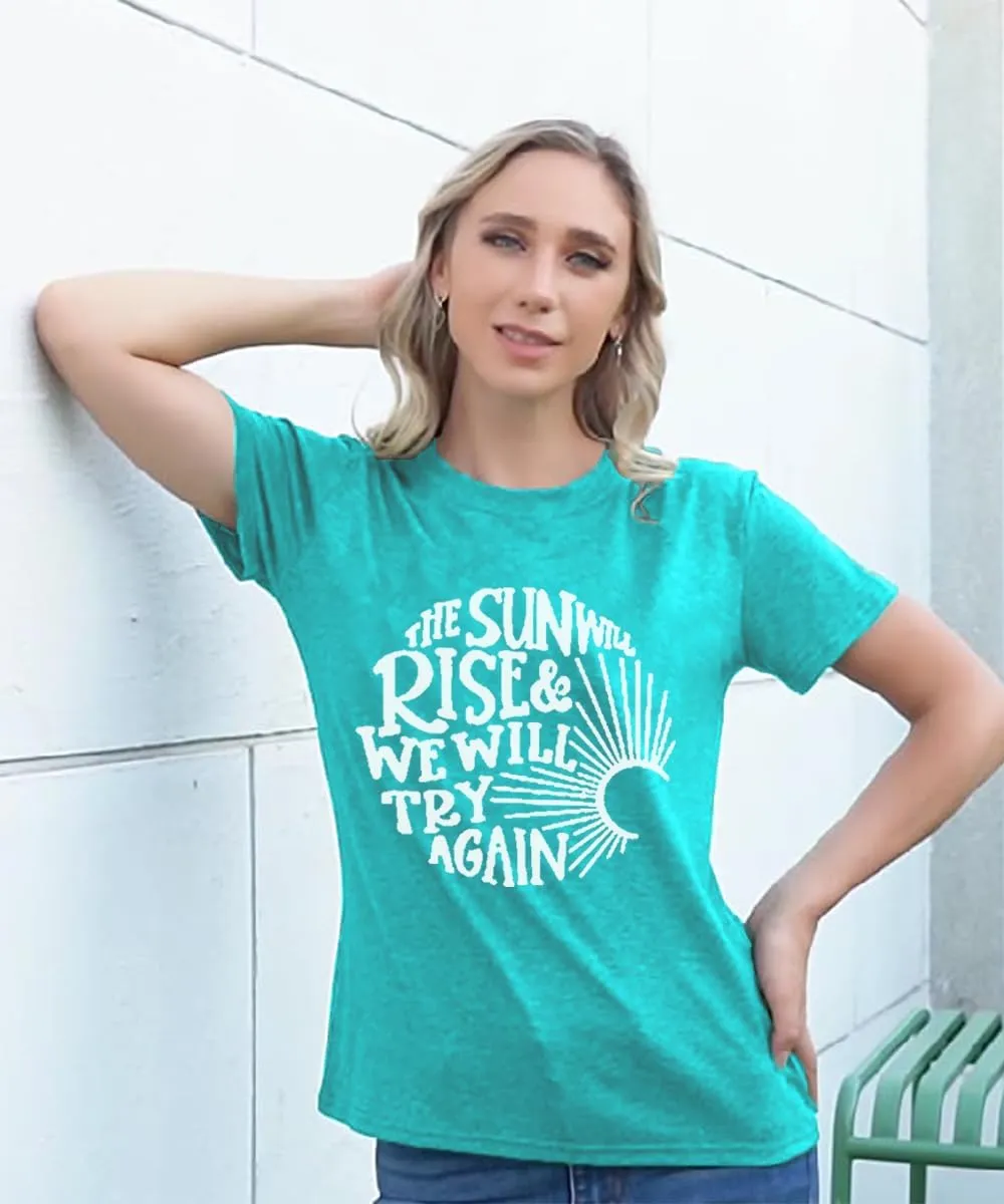Womens Sunshine Sunrise Graphic Tee Summer Casual Short Sleeve Positive Saying Letter Print Teacher Inspirational T Shirt