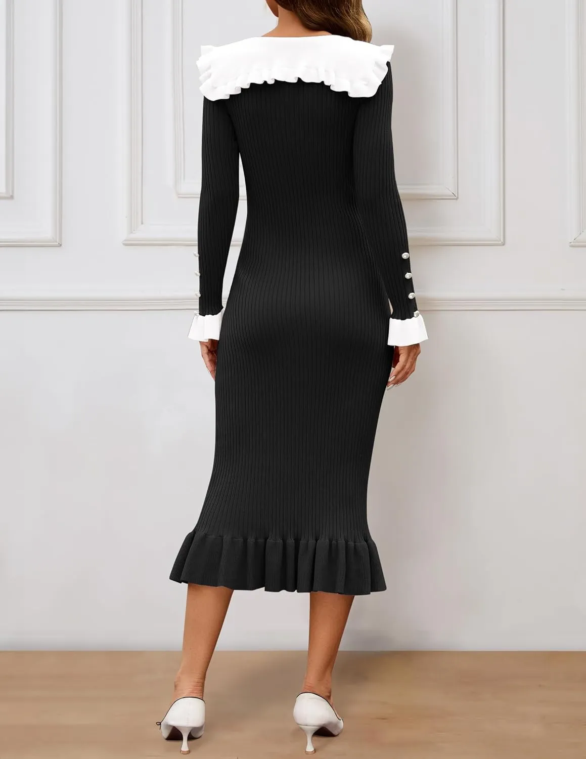 ZESICA Women's Long Sleeve Sweater Dress 2025 Spring Lapel Collar Button Elegant Casual Midi Bodycon Dresses