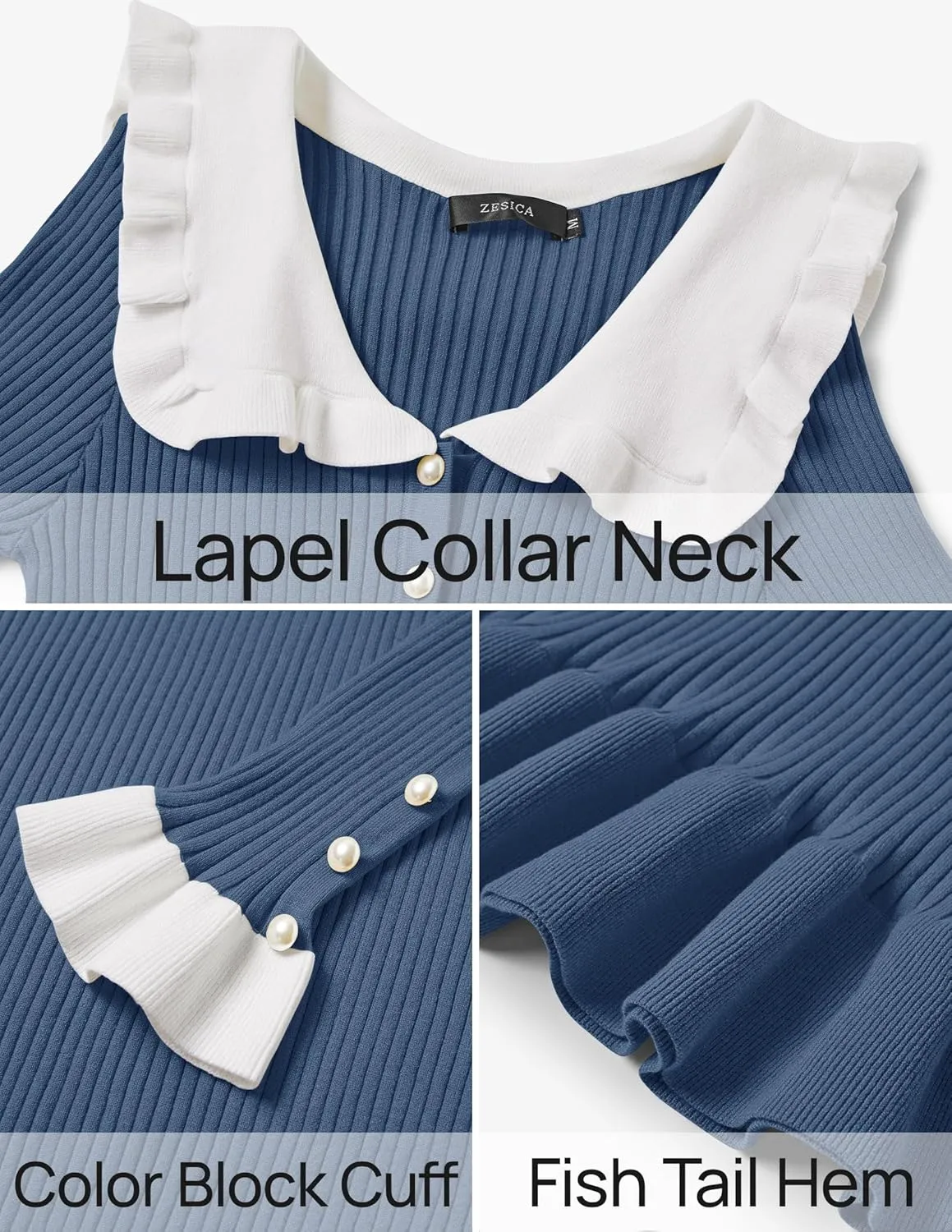 ZESICA Women's Long Sleeve Sweater Dress 2025 Spring Lapel Collar Button Elegant Casual Midi Bodycon Dresses