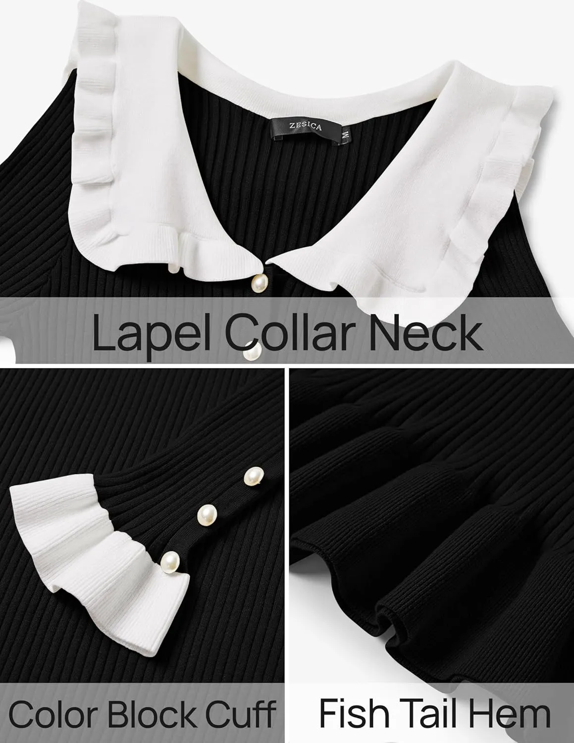 ZESICA Women's Long Sleeve Sweater Dress 2025 Spring Lapel Collar Button Elegant Casual Midi Bodycon Dresses